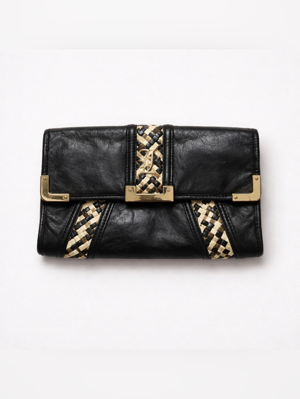 L.A.M.B Black and Gold Leather Clutch